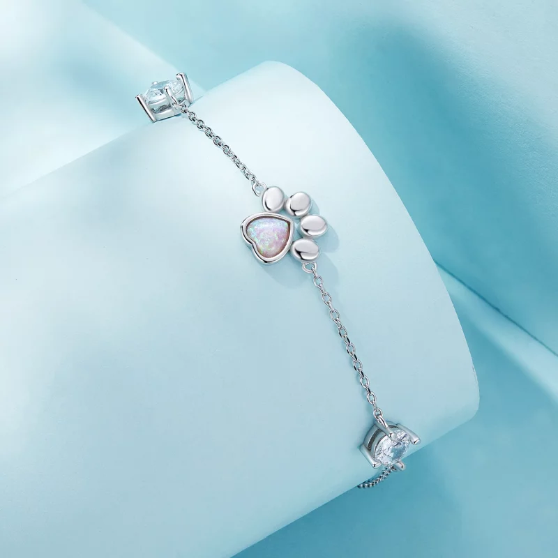 (image pour) Bracelet avec empreinte de patte en opale, style Pandora - SCB256 - Afficher 3