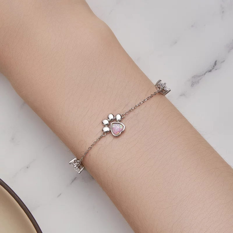 (image pour) Bracelet avec empreinte de patte en opale, style Pandora - SCB256 - Afficher 5
