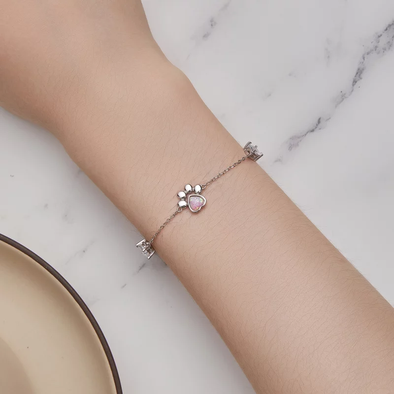 (image pour) Bracelet avec empreinte de patte en opale, style Pandora - SCB256 - Afficher 6
