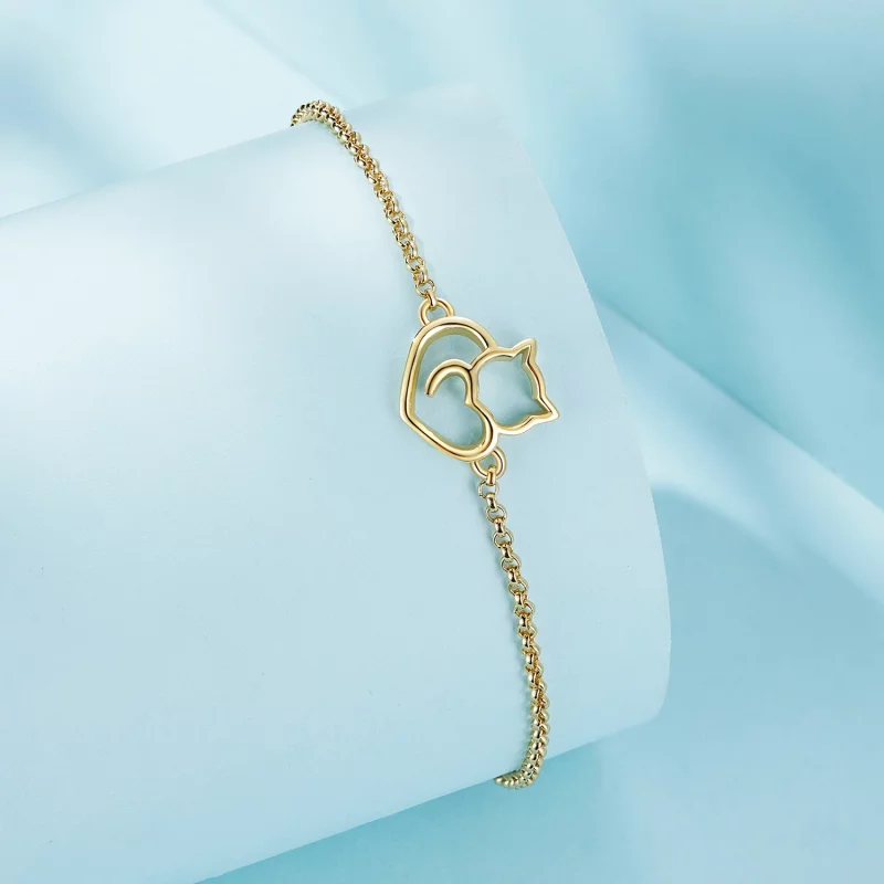 (image pour) Bracelet mignon en plaqué or de style Pandora avec un chat - SCB102-B - Afficher 2
