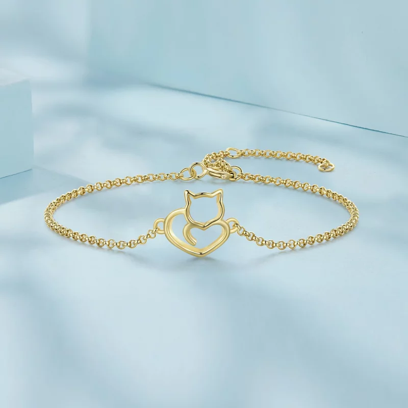 (image pour) Bracelet mignon en plaqué or de style Pandora avec un chat - SCB102-B - Afficher 3