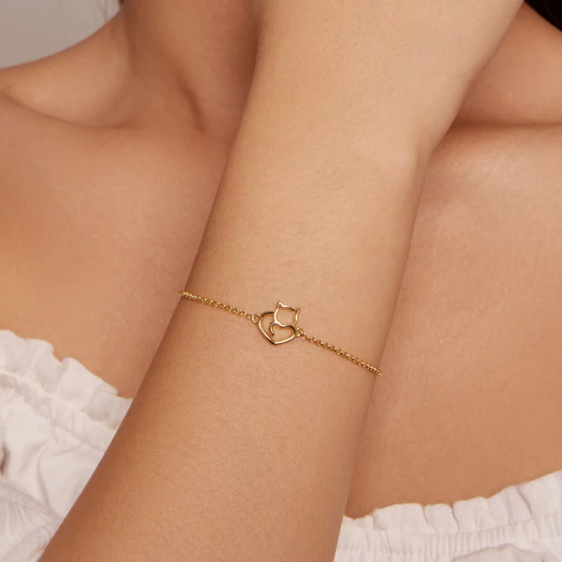 (image pour) Bracelet mignon en plaqué or de style Pandora avec un chat - SCB102-B - Afficher 4