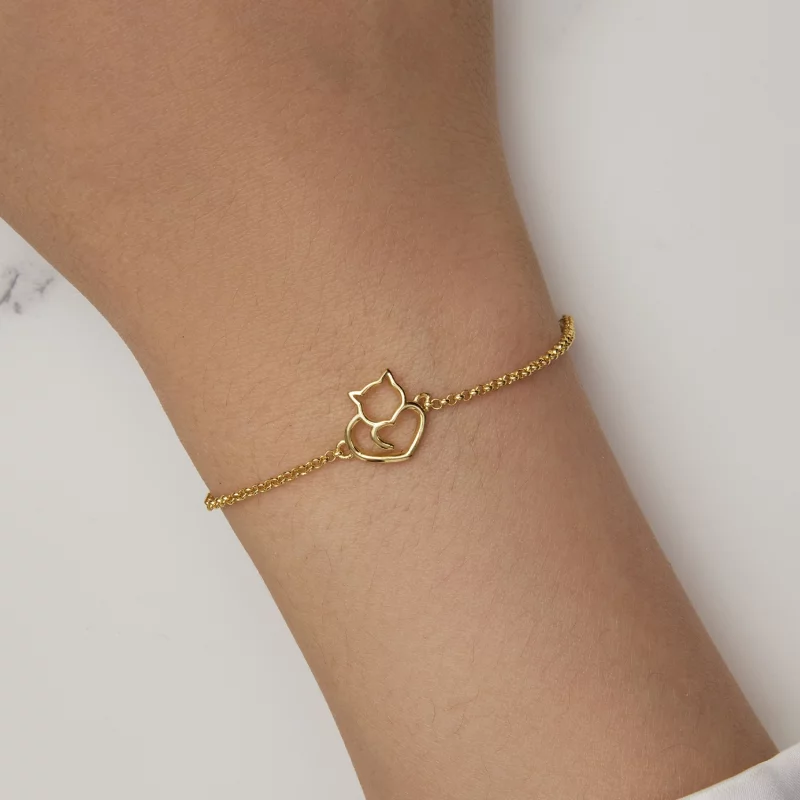 (image pour) Bracelet mignon en plaqué or de style Pandora avec un chat - SCB102-B - Afficher 5