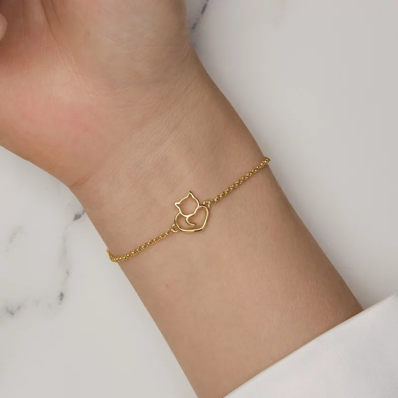 (image pour) Bracelet mignon en plaqué or de style Pandora avec un chat - SCB102-B - Afficher 6