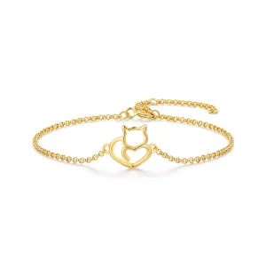 (image pour) Bracelet mignon en plaqué or de style Pandora avec un chat - SCB102-B