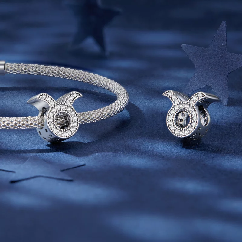 (image pour) Charm Pandora Style Taureau Chanceux du Zodiaque - SCC2516-2 - Afficher 4