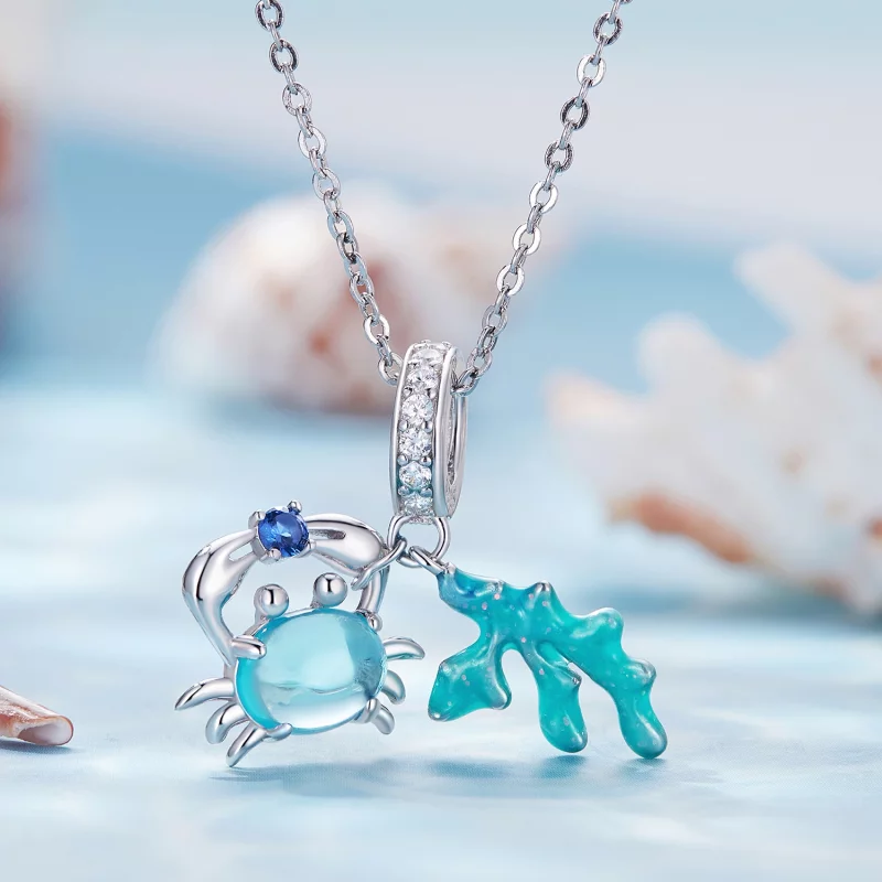 (image pour) Pendentif Charme en forme de crabe et de varech de style Pandora - SCC2505 - Afficher 2