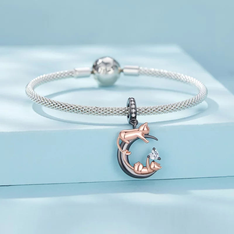 (image pour) Pendentif Charme Jouant avec des Chats de Style Pandora - SCC2518 - Afficher 3