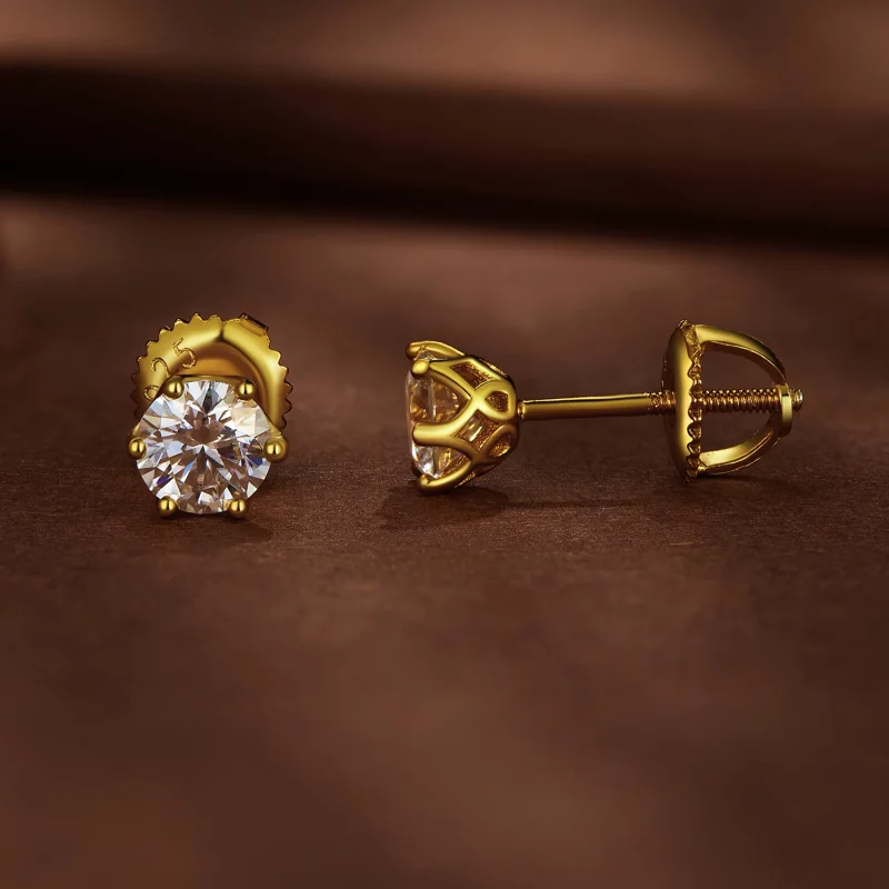 (image pour) Style Pandora plaqué or 0,5 carat Boucles d'oreilles à tige en Moissanite à six - Afficher 2
