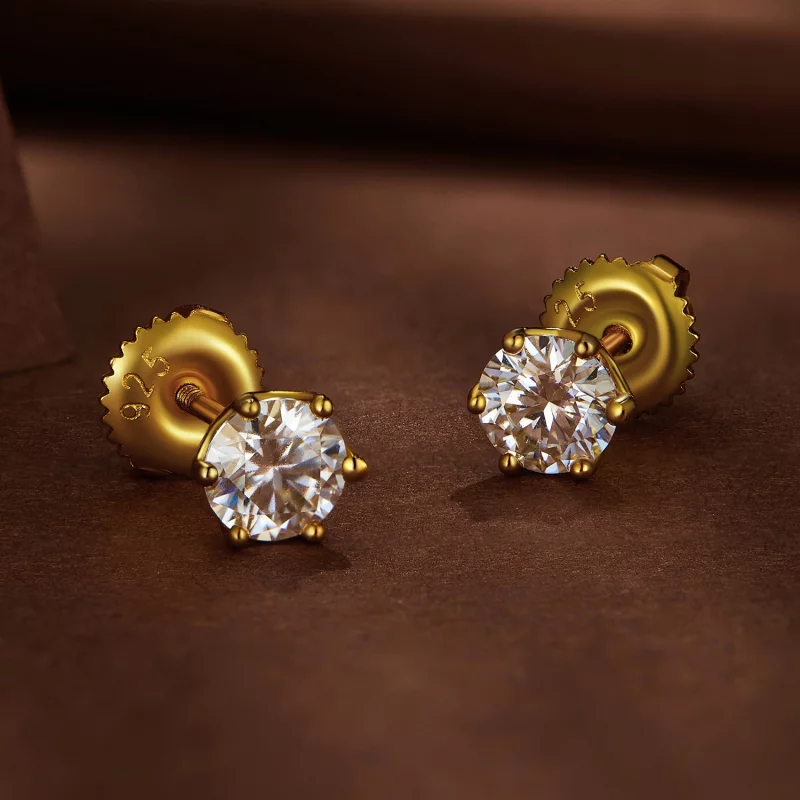 (image pour) Style Pandora plaqué or 0,5 carat Boucles d'oreilles à tige en Moissanite à six - Afficher 3