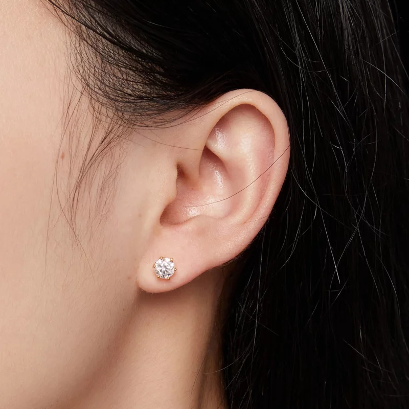 (image pour) Style Pandora plaqué or 0,5 carat Boucles d'oreilles à tige en Moissanite à six - Afficher 4