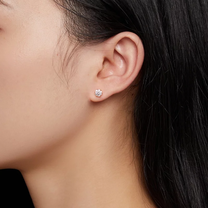 (image pour) Style Pandora plaqué or 0,5 carat Boucles d'oreilles à tige en Moissanite à six - Afficher 5