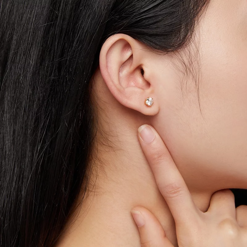 (image pour) Style Pandora plaqué or 0,5 carat Boucles d'oreilles à tige en Moissanite à six - Afficher 6