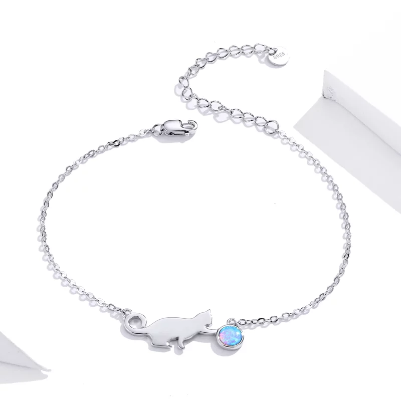 (image pour) Bracelet chat style Pandora avec opale - SCB175 - Afficher 2