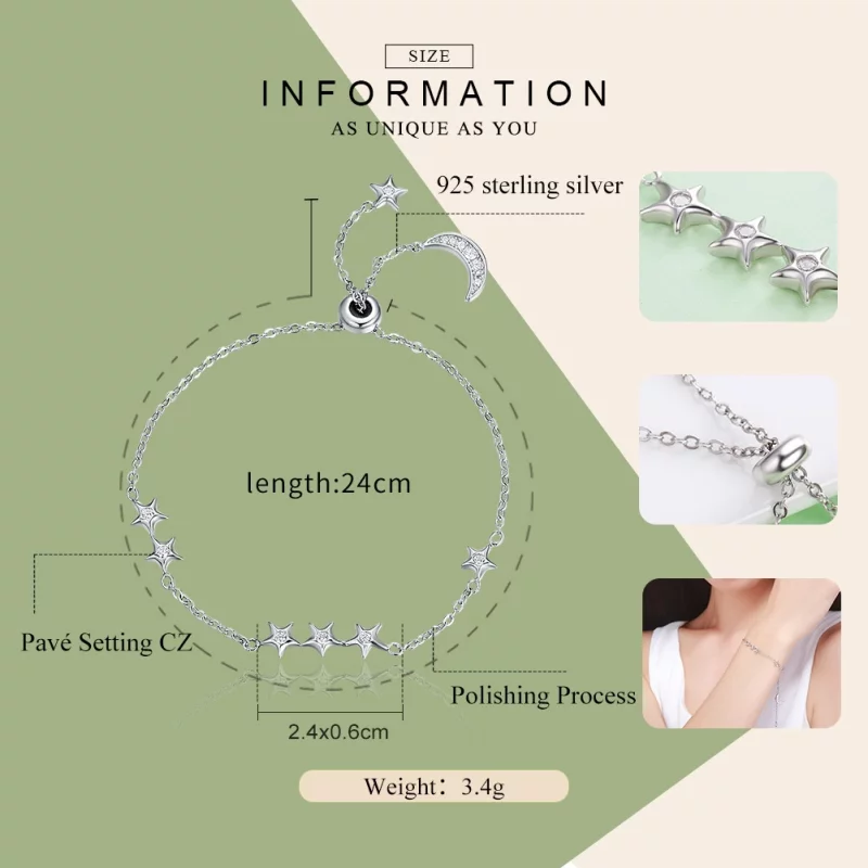 (image pour) Bracelet Style PANDORA Murmure d'étoile et de lune - SCB007 - Afficher 2