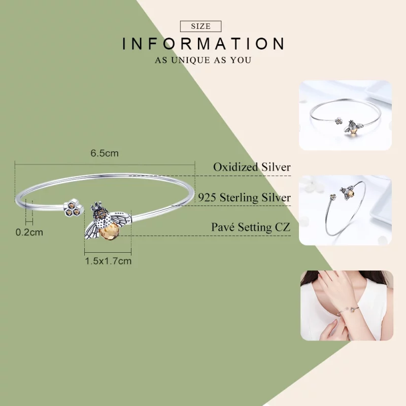 (image pour) Jonc ouvert Style PANDORA Histoire de l'abeille - SCB104 - Afficher 2