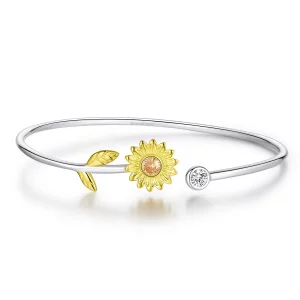 Jonc ouvert Style PANDORA Marguerite fraîche Bicolore - BSB045 (image pour) Jonc ouvert Style PANDORA Marguerite fraîche Bicolore - BSB045