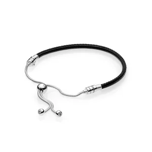 (image pour) Bracelet Moments Coulissant en Cuir, Noir PANDORA France - 597225CBK