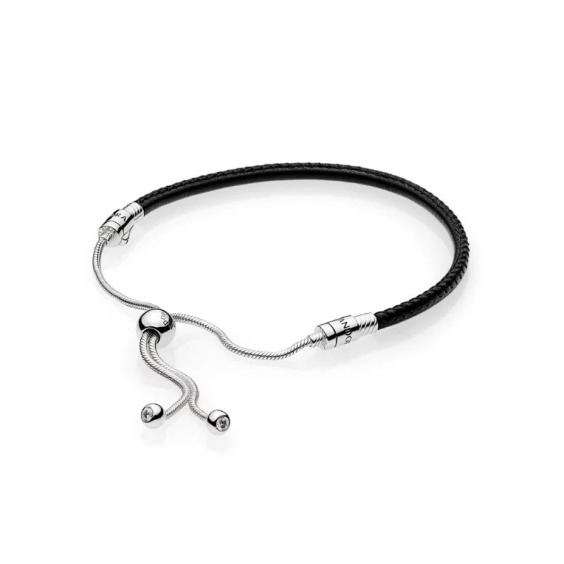 (image pour) Bracelet Moments Coulissant en Cuir, Noir PANDORA France - 597225CBK