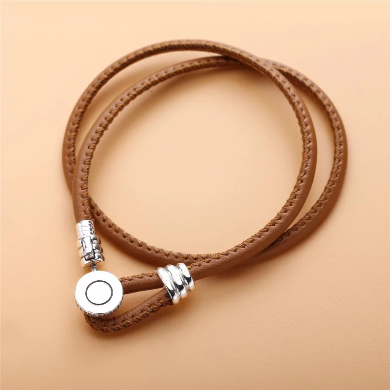 (image pour) Bracelet Moments Double en Cuir, Brun orangé PANDORA France - 597194CGT-D - Afficher 2