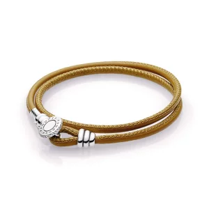 (image pour) Bracelet Moments Double en Cuir, Brun orangé PANDORA France - 597194CGT-D