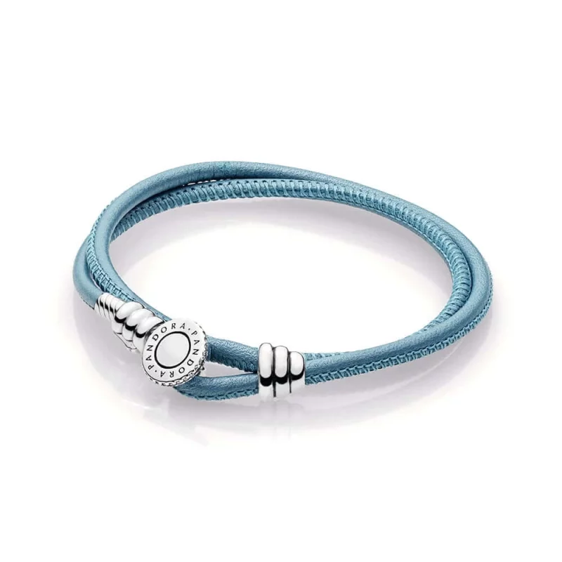 (image pour) Bracelet Moments Double en Cuir, Turquoise PANDORA France - 597194CTQ-D