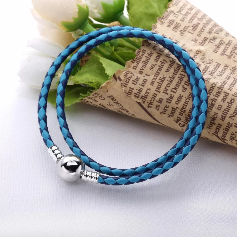 (image pour) PANDORA - Bracelet à charms en cuir tressé bleus mélangés - 590747CBMX-D - Afficher 2