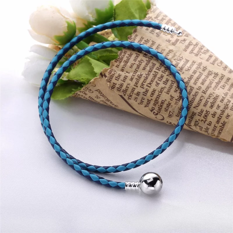 (image pour) PANDORA - Bracelet à charms en cuir tressé bleus mélangés - 590747CBMX-D - Afficher 3