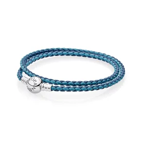 (image pour) PANDORA - Bracelet à charms en cuir tressé bleus mélangés - 590747CBMX-D