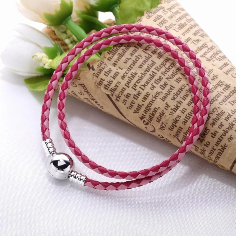 (image pour) PANDORA - Bracelet à charms en cuir tressé roses mélangés - 590747CPMX-D - Afficher 2