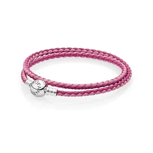 (image pour) PANDORA - Bracelet à charms en cuir tressé roses mélangés - 590747CPMX-D