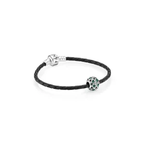 (image pour) PANDORA - Bracelet en Cuir Tressé noir avec trèfle - R900091
