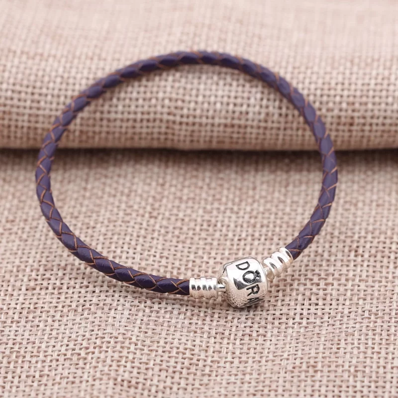 (image pour) PANDORA - Bracelet en Cuir Tressé Violet - 590705CRD-V - Afficher 2