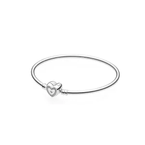 (image pour) PANDORA - Bracelet Jonc Moments en Argent, Cœur de l'Espoir - 590729CZ