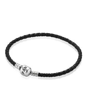 (image pour) PANDORA - Simple Bracelet Tressé en Cuir - Noir - 590705CBK-S