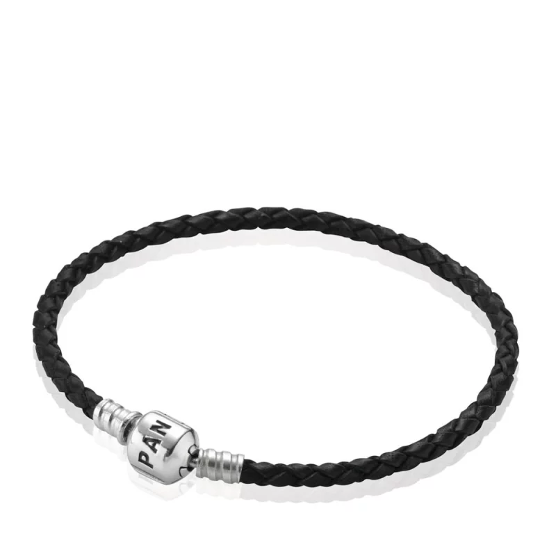 (image pour) PANDORA - Simple Bracelet Tressé en Cuir - Noir - 590705CBK-S