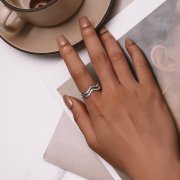 Bague à double couche de style Pandora avec motif de vagues - SCR968-E