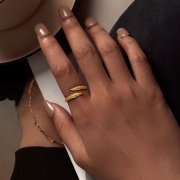 Anneau ouvert style Pandora avec des feuilles - BSR485-E