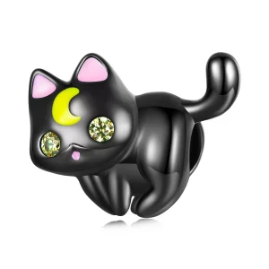 Charm chat lunaire de style Pandora - SCC2386 (image pour) Charm chat lunaire de style Pandora - SCC2386