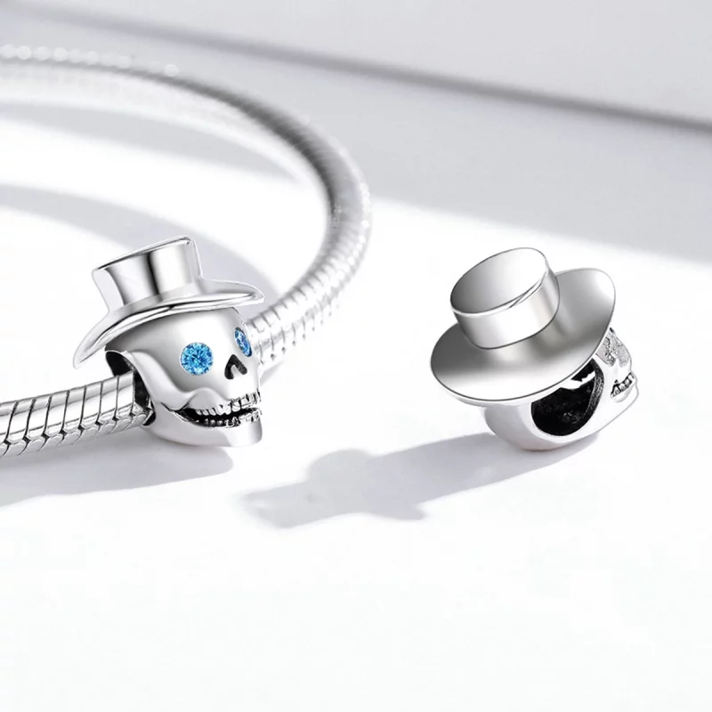 (image pour) Charm de style Pandora avec crâne de gentleman - BSC525 - Afficher 3