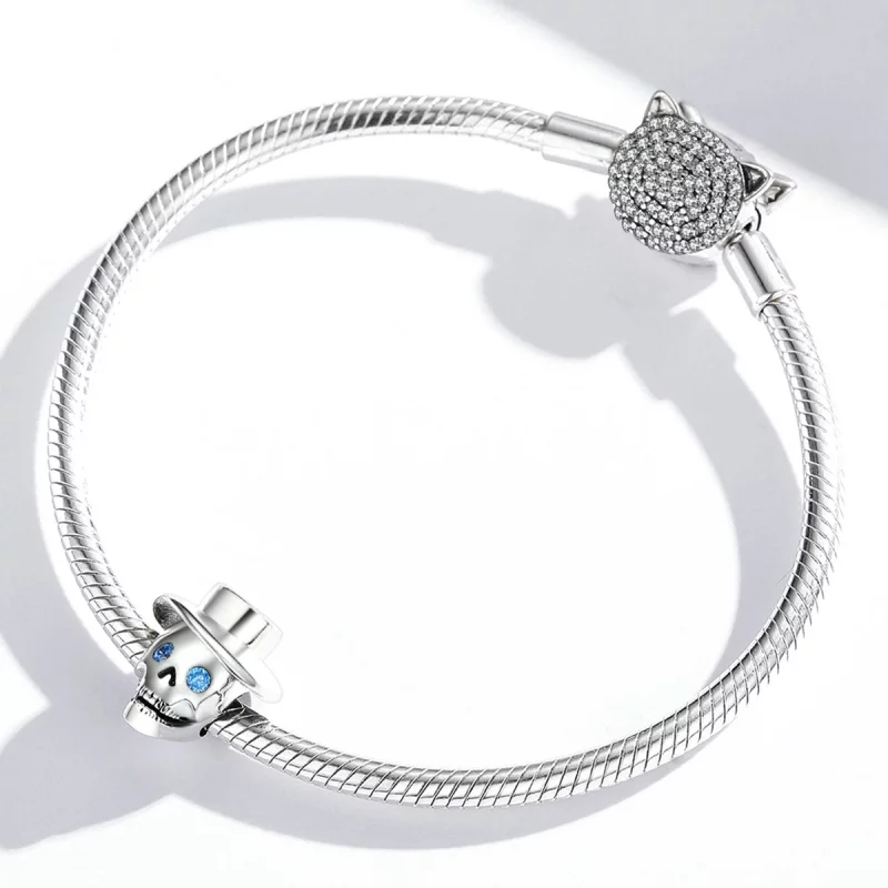 (image pour) Charm de style Pandora avec crâne de gentleman - BSC525 - Afficher 4