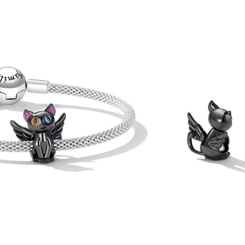 (image pour) Charm de style Pandora avec un ange chat - SCC2299-BK - Afficher 4