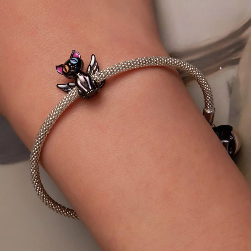 (image pour) Charm de style Pandora avec un ange chat - SCC2299-BK - Afficher 6