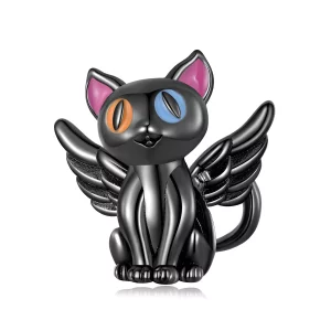 (image pour) Charm de style Pandora avec un ange chat - SCC2299-BK