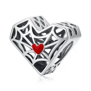 Charm de style Pandora en forme de cœur avec toile d'araignée - SCC1958 (image pour) Charm de style Pandora en forme de cœur avec toile d'araignée - SCC1958