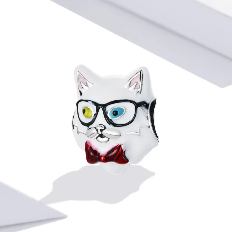(image pour) Charm en forme de chat blanc de style Pandora - SCC2093 - Afficher 2