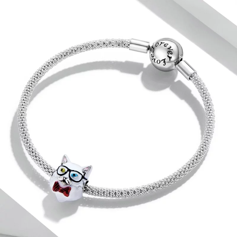 (image pour) Charm en forme de chat blanc de style Pandora - SCC2093 - Afficher 3