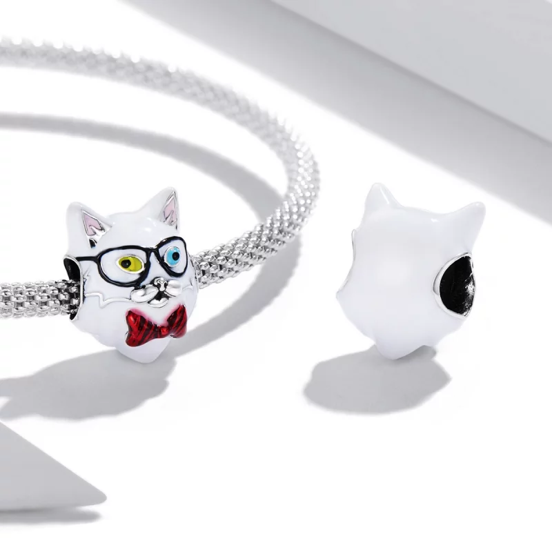 (image pour) Charm en forme de chat blanc de style Pandora - SCC2093 - Afficher 4
