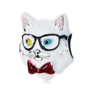 (image pour) Charm en forme de chat blanc de style Pandora - SCC2093