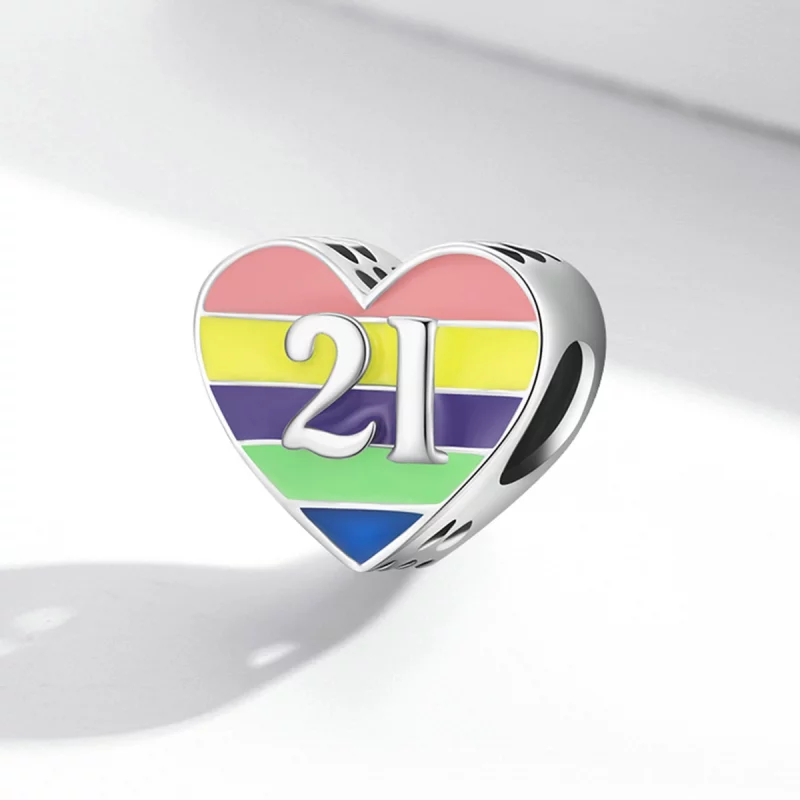 (image pour) Charm en forme de cœur arc-en-ciel de style Pandora - BSC548 - Afficher 2